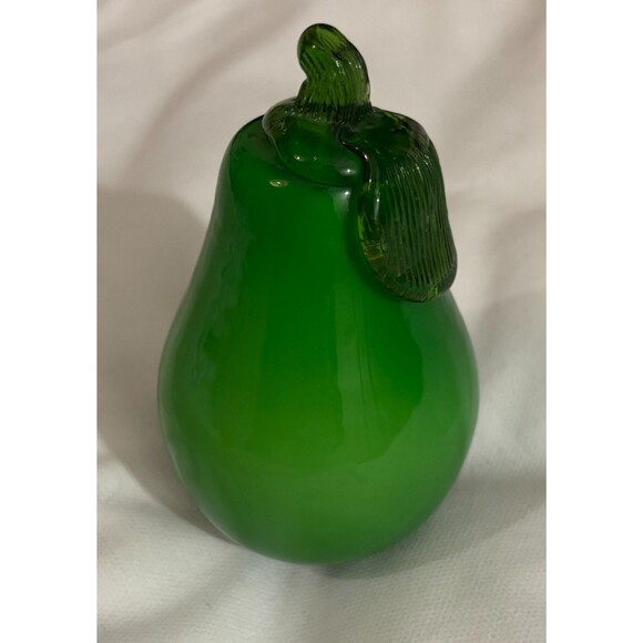 Vintage Murano Style Pear Hand Blown Glass Green 4.5” Textured Realistic Art - Picture 1 of 5